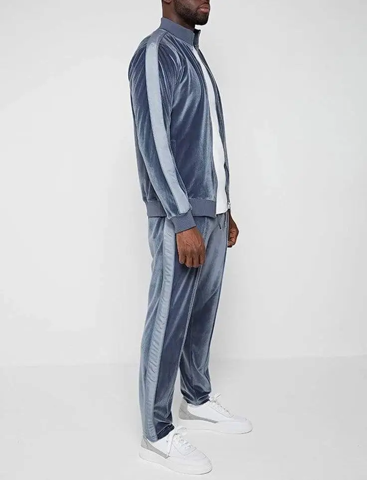 Mens Faux Saude Leisure Apparel - Velvet Zipper Jogging Suit
