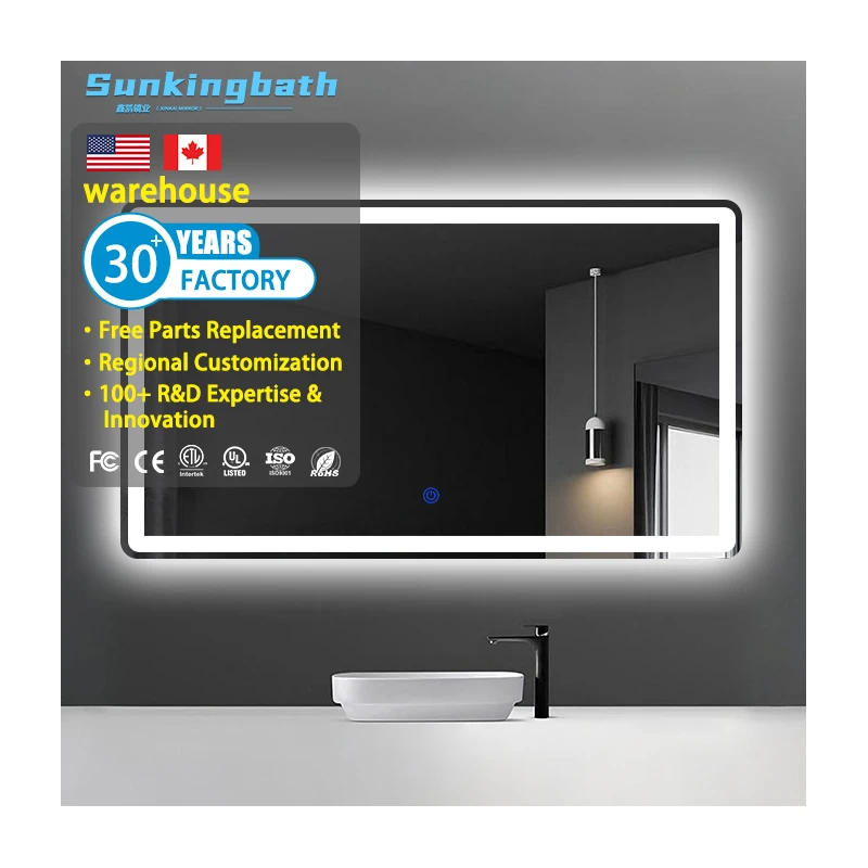 Led Luxury Bathroom Wall Mirror Decoration Large Wall Frame Mirror Lighting Rectangular Hotel Modern Mirror
