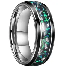 Wholesale Fashion Jewelry 8mm Green Opal Meteorite Fragments Inlay Silver Wedding Ring Tungsten Ring Men Rings comfort Fit