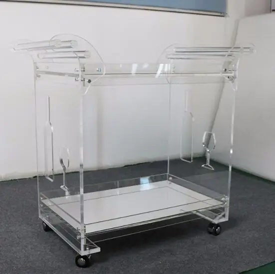 Acrylic Serving Trolley Cart Factory Custom Lucite Mobile bar Cart Trolley and Plexiglass Bar Carts Acrylic Trolley Unassembled