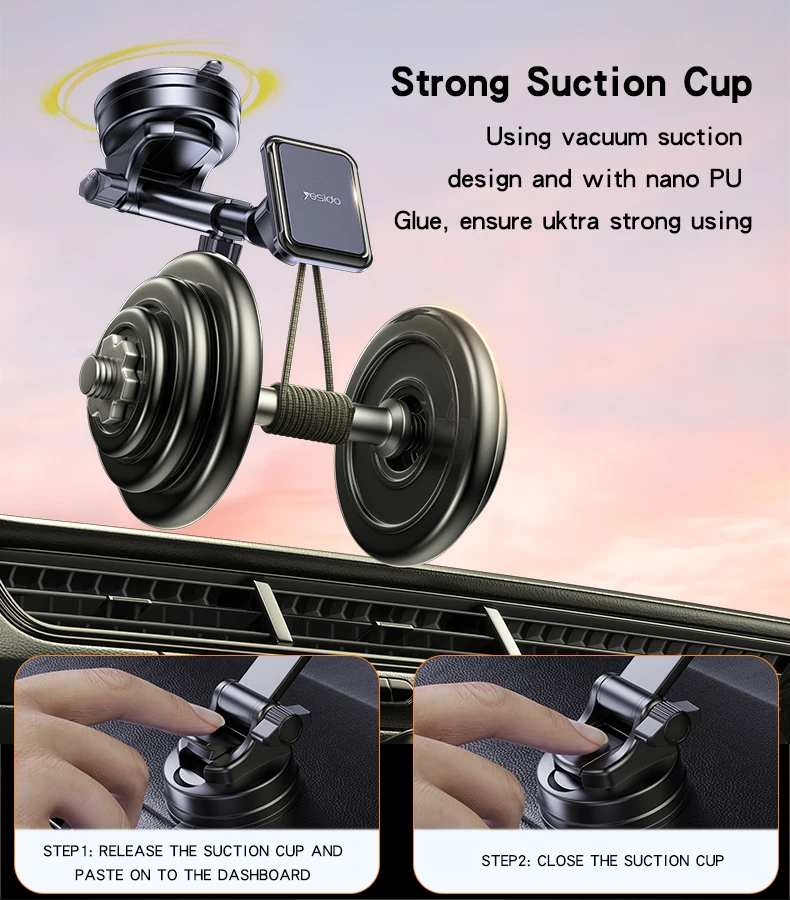 C263 Yesido 360 Rotating Base Strong Suction Cup Telescopic Clamp Arm Design Car Magnetic Phone Holder