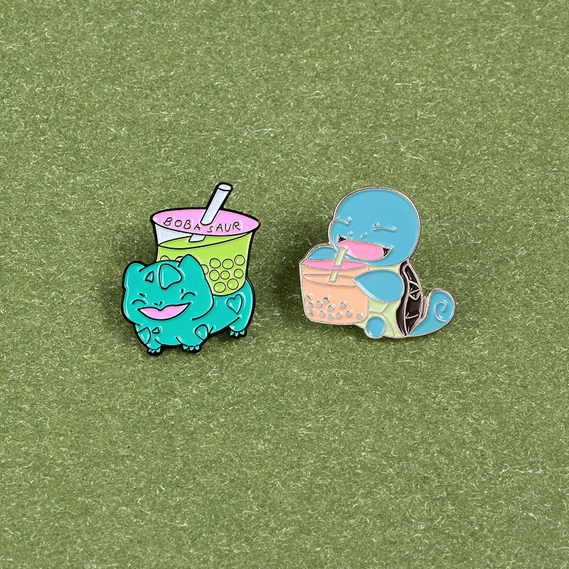Factory Direct Custom Handmade  Cute Cartoon Kawaii Boba Peal Milk Tea Cat Tortoise  Soft Enamel Lapel Pin in Stock