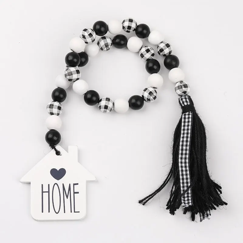 Черно-белая деревянная гирлянда из бусин с кисточками пасхальный фермерский деревенский деревянный бисер натуральных Большой Настенный
