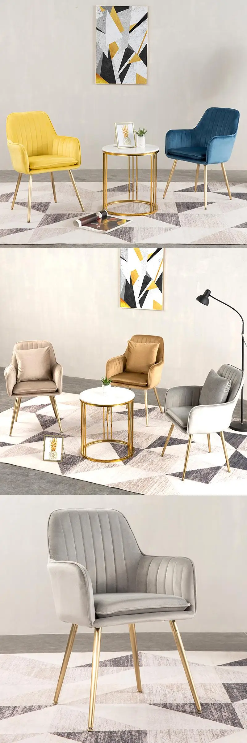 Chaise moderne et moderne d'Appoint Rembourrée de Luxe Salon Salle à Manger Mobilier de Restaurant Chaise de Salle à Manger en Velours avec Pieds en Métal