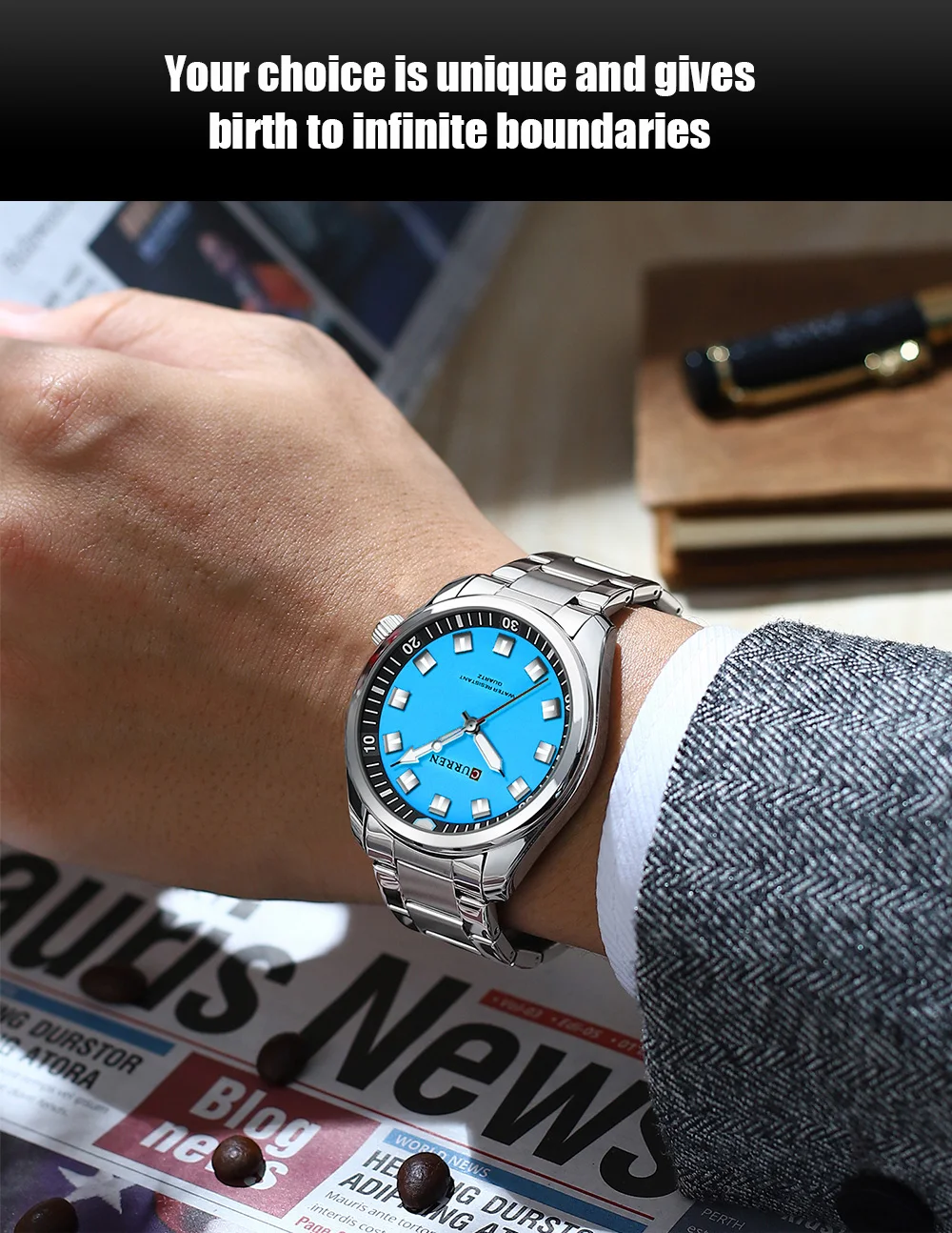 CURREN 8451 Original Watch for Mens Quartz Watches Stainless Steel Band Luminous Wristwatches Chronograph Luxury Wrist Watch