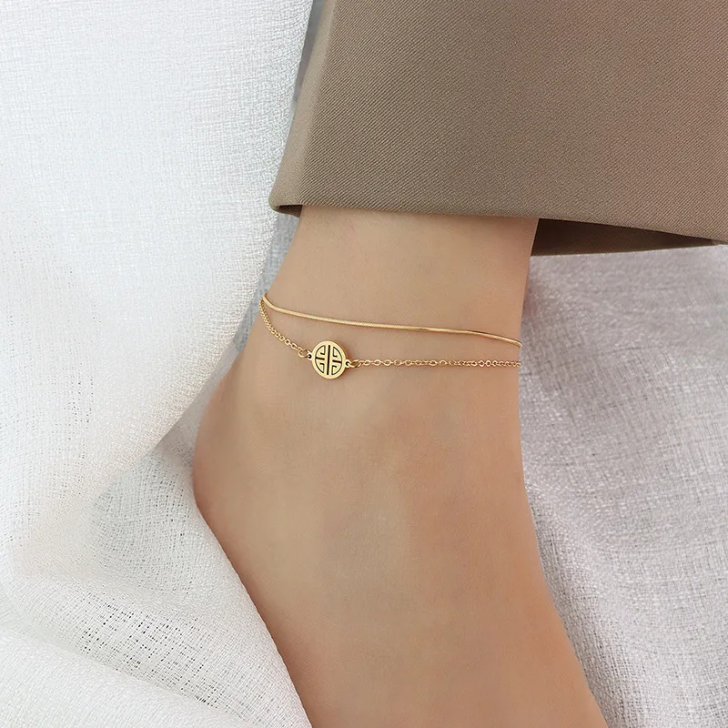 18K Gold Titanium Steel Anklet - Waterproof & Stylish