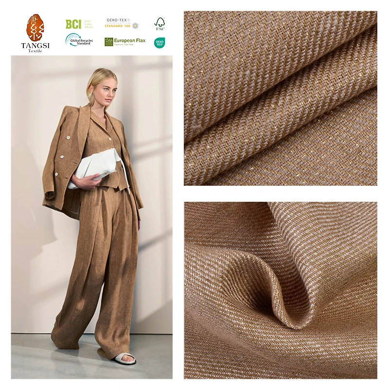 Linen Fabric Lurex Twill Soft Breathable Eco-friendly Skin-friendly Women and Men Clothes Dress Fabric for Clothing