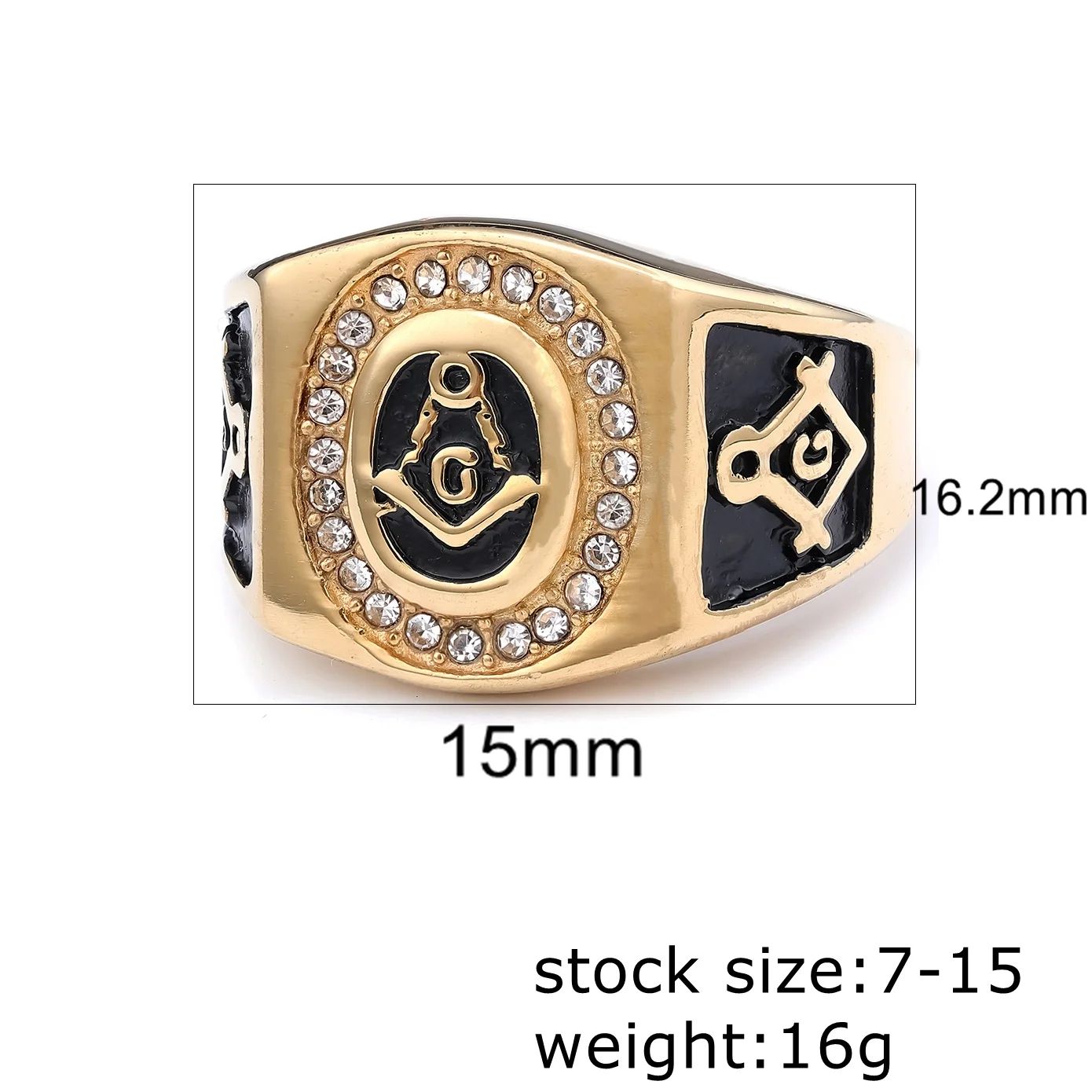 แหวนสแตนเลสสำหรับผู้ชาย สัญลักษณ์สมาคมฟรีเมสัน สีเงิน ขนาด 7-15