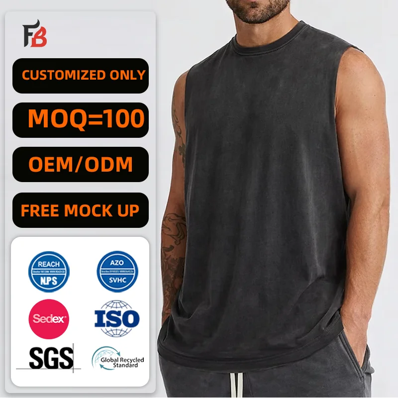 Manufacture Wholesale Custom Gym Breathable Quick Dry Acid Wash Oversized tank Top Men