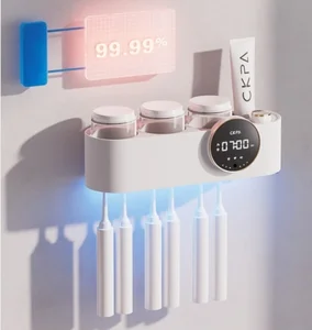All-in-One USB Charge Automatic Toothbrush Sanitizer Multi-Family Air Dry UV Sterilizer with 3 Cup Brush Holder