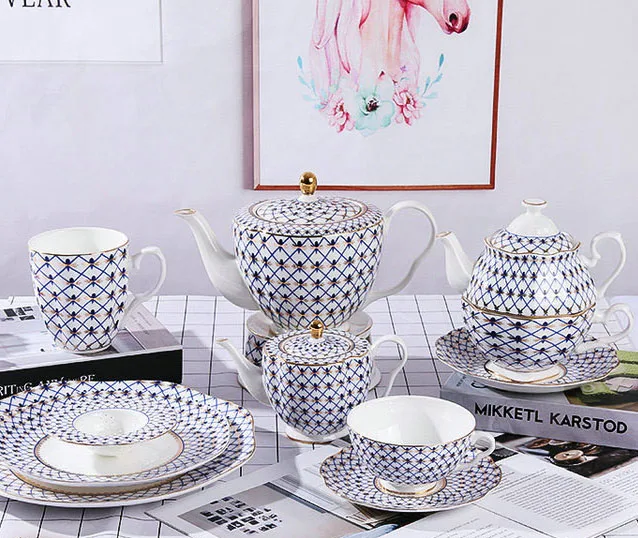 Europäisches Porzellan Tee- und Kaffee-Set Modernes Feines Exquisites Blaues Bone China Teeservice| Alibaba.com