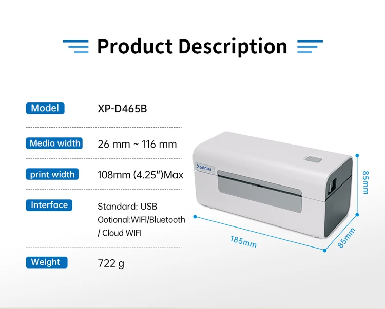 Mini Shipping Labsels Xprinter XP-D465B Mini Thermal Shipping Label Maker