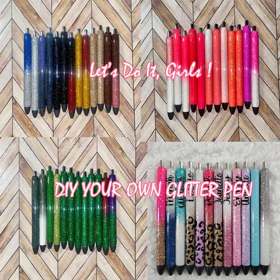 Quality Glittering Non No Clip Pen Blanks Epoxy Pens Without Clip Refillable Rose Gold White
