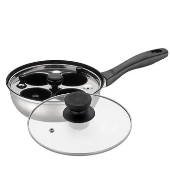 High Quality Compound Bottom Stainless Steel Egg Poacher Frypan With 4 Pcs Non-stick Egg Cups