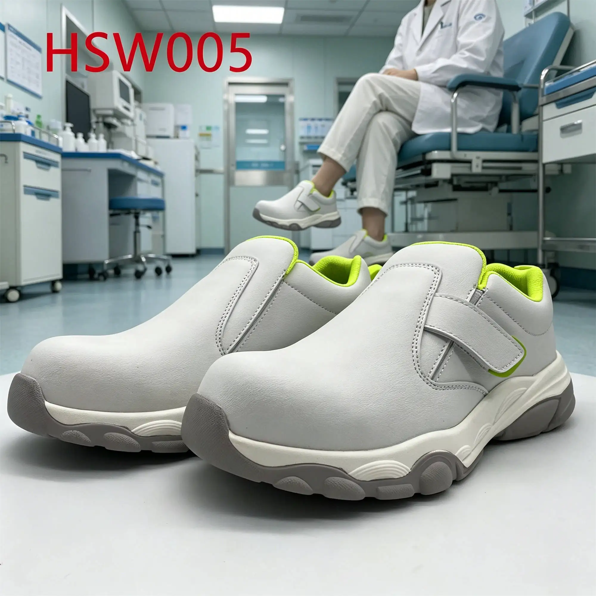 ZYF,Dairy Production Magic Tape Design Bacteria Proof White Safety Shoes Biochemical Zone Anti-static Unisex Work Clogs HSW005