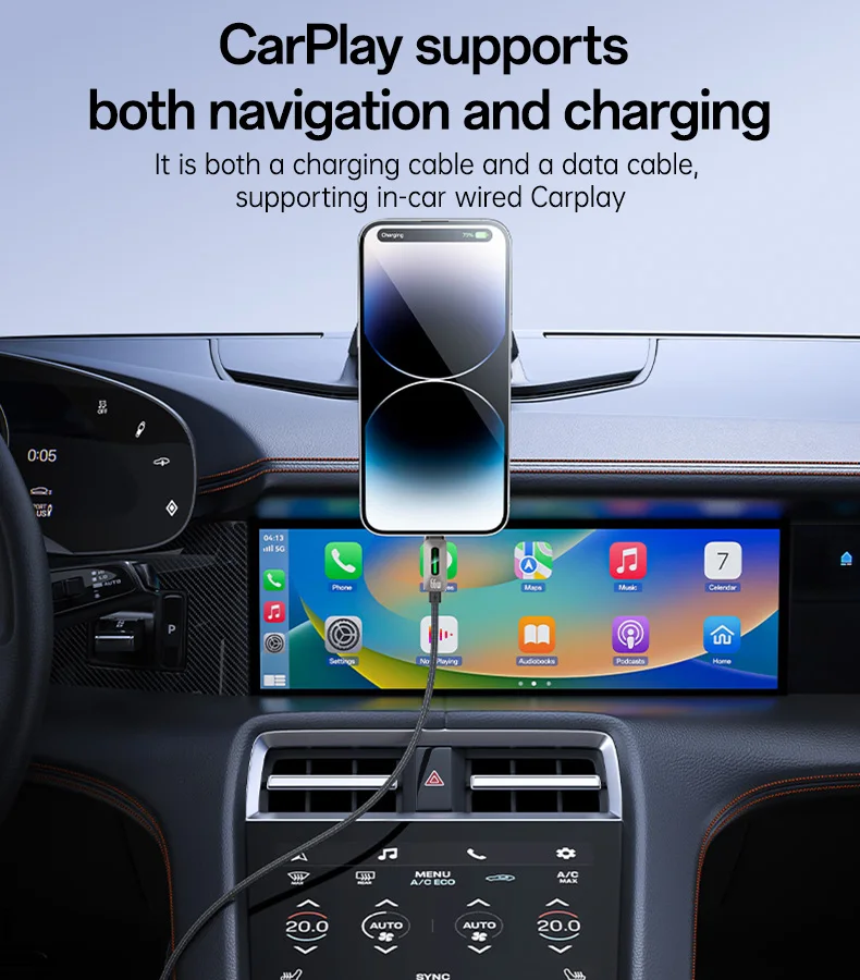 Yesido 1.2 Meter 66W Fast Charging USB to Type-C Streamer Light Support CarPlay Zinc Alloy Data Cable CA137C