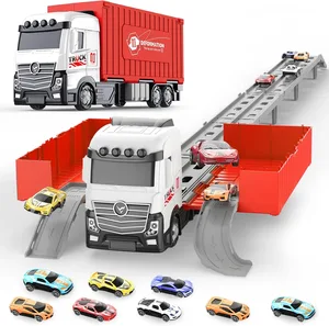 EPT Hot Sale Transformable Carrier Truck Race Track Kids Toys with 2 Cars & Parking Garage