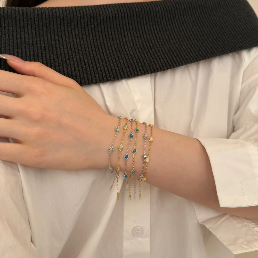 KAKODIY Unique Design 925 Sterling Silver Rhodium 18K Gold Plated Chain Daley Dress Synthetic Opal Women's Jewelry Bracelet detail 1