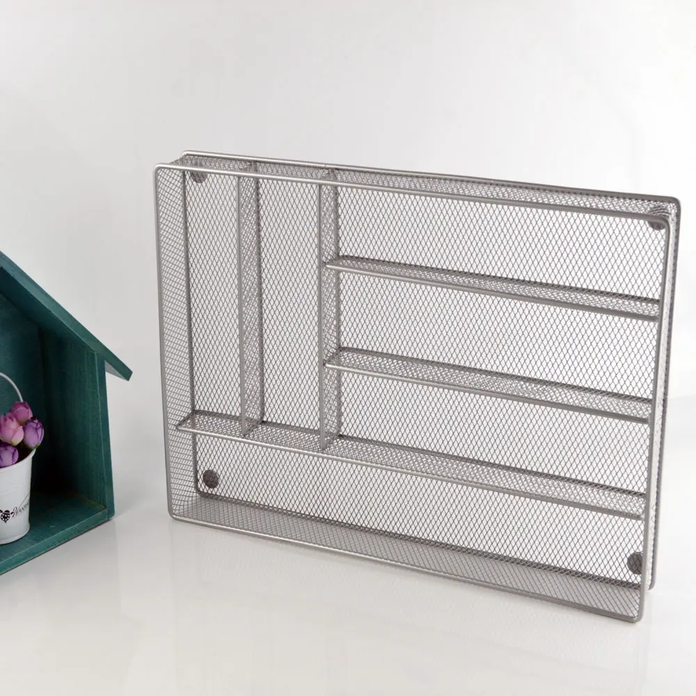 Поднос для столовых приборов черного и серебристого цвета 6 отсеков | кухонной утвари Органайзер ящика Коллекция