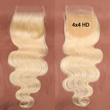 613 Blonde Body Wave 4X4 5x5 HD Lace Closure 12A Brazilian Virgin Human Hair Undetectable HD Lace Closure