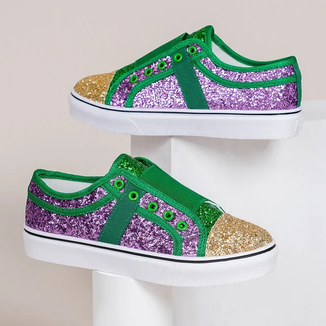 2021 New trendy sequins patchwork casual shoes womens flat slip on shoes for ladies glitter canvas trendy shoes - Image 4