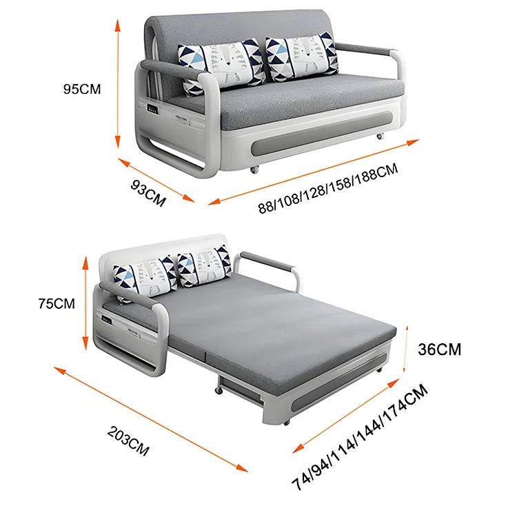 Suke Modern Extension Two Seat Double Sofa Cum Bed Folding Sofa Bed