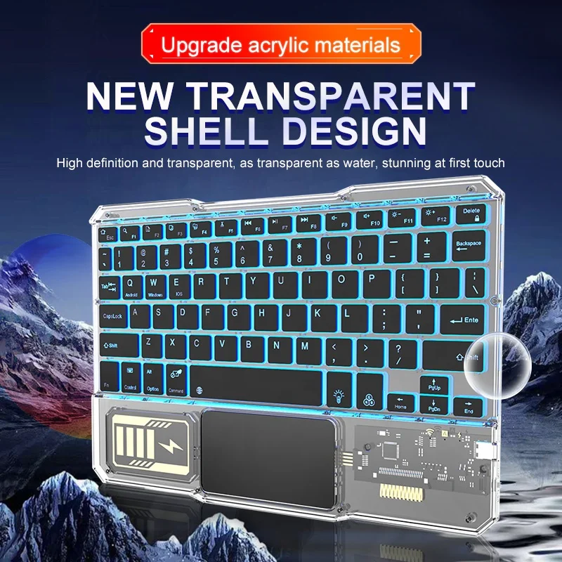 New Acrylic Transparent Keyboard Wireless Colorful Keyboard Portable for ipad Tablet Rechargeable Keyboard