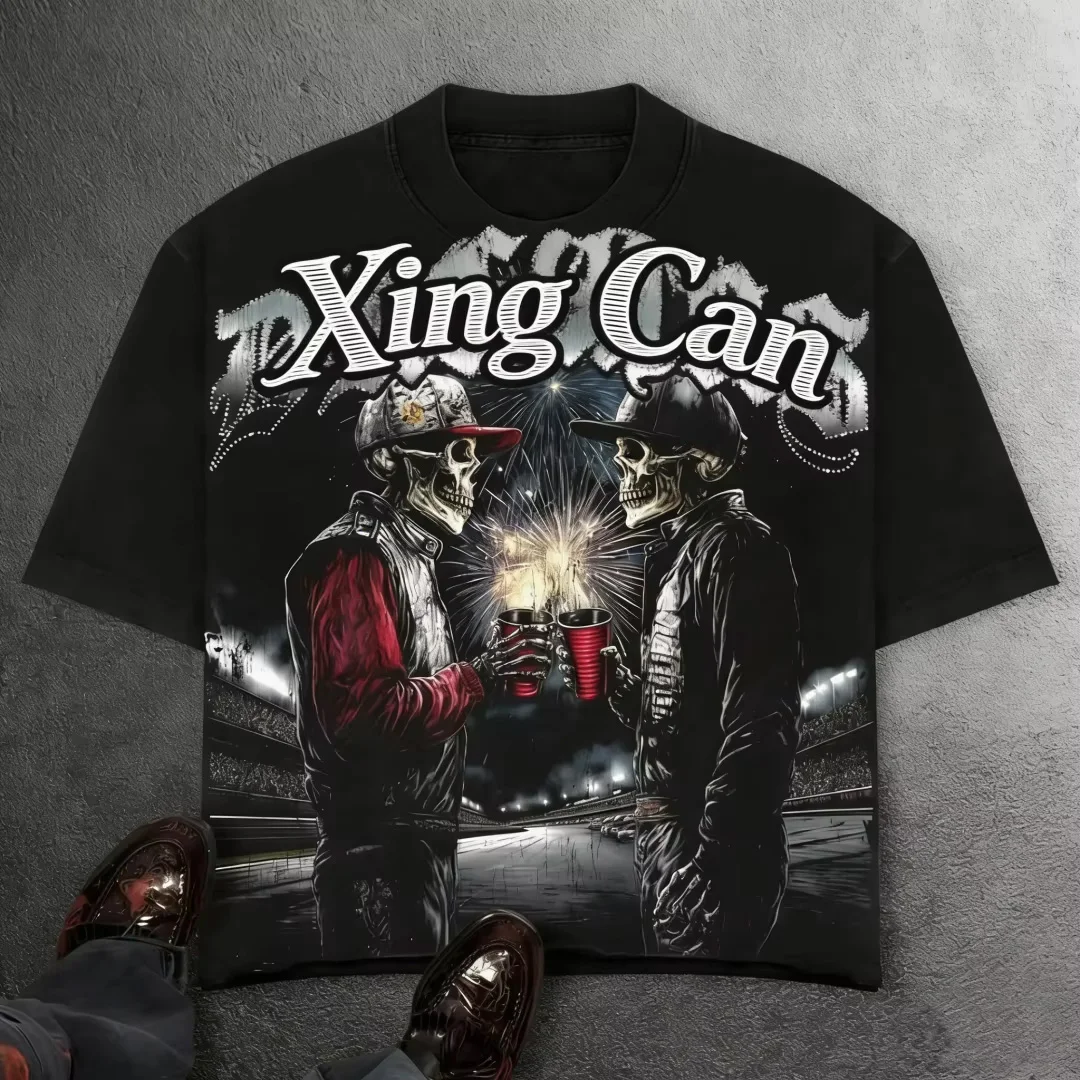 Męski niestandardowy bawełniany (100%) klasyczny T-shirt z okrągłym dekoltem w stylu vintage, retro, uliczny, ciężki, z drukowaniem DTG (Direct-to-Garment), jednolity kolor
