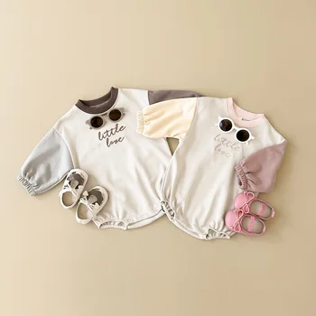 Autumn newborn jumpsuit long-sleeved jumpsuit baby crawling suit casual patchwork solid color romper