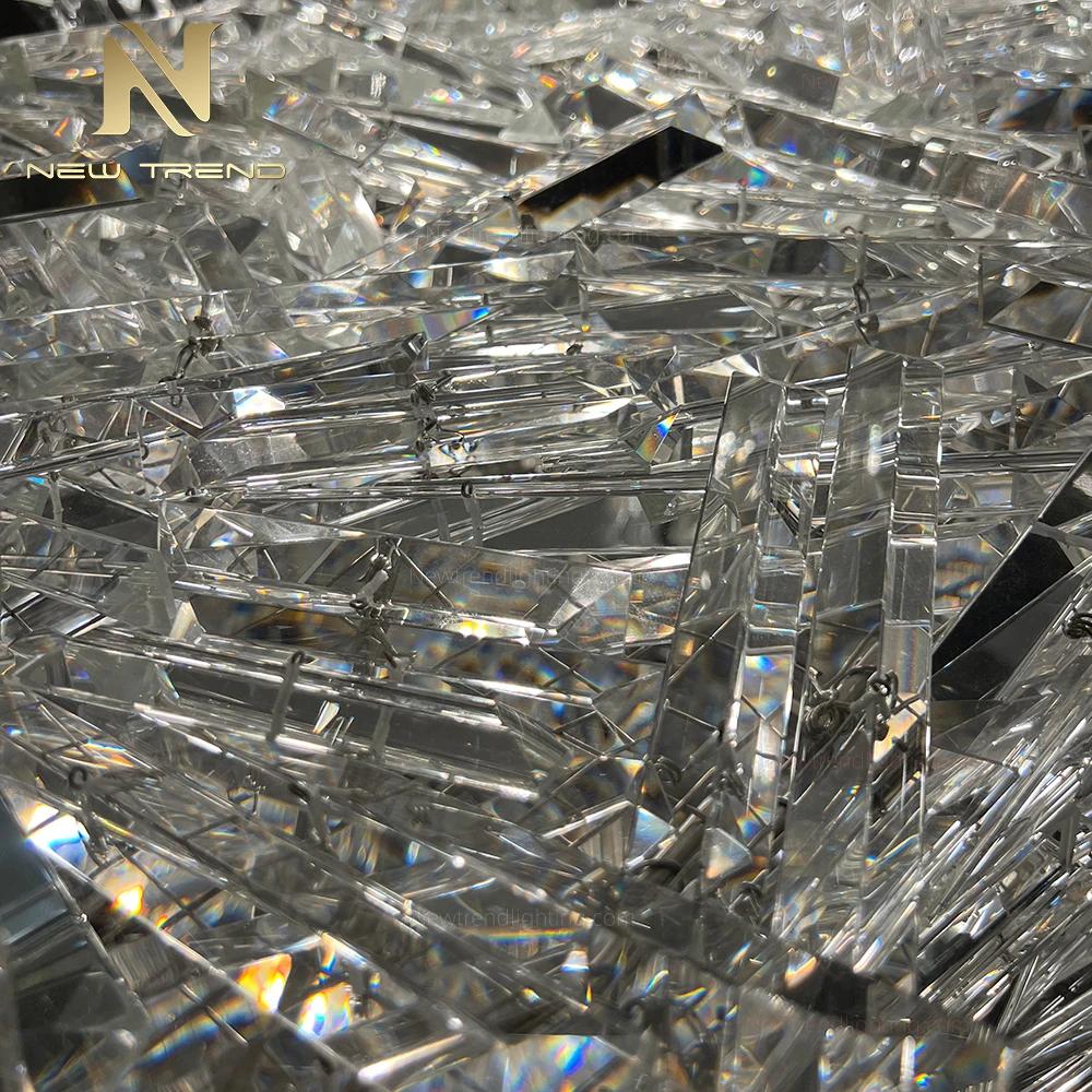 CPL-512 Custom Cascading Crystal Chandelier: Luxury Bespoke LED Staircase Lighting Manufacturer for High-End Villas