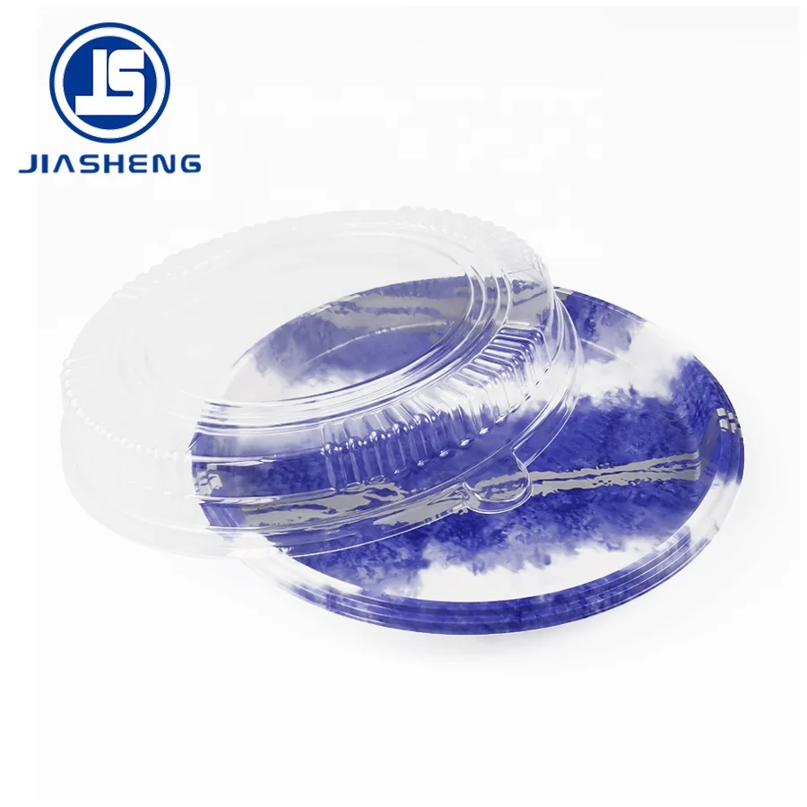 Disposable Food Grade Plastic Sushi Plates Round 5 Compartment Sushi Tray With Lid