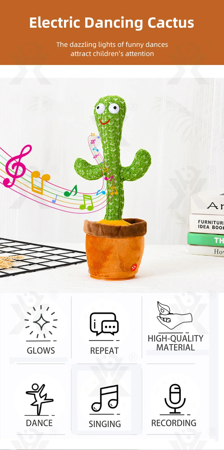 Chengji Dancing Cactus Toys Repeat English Songs Plush Cactus Toys Talking Cactus Plush Toy with LED Light for Kids