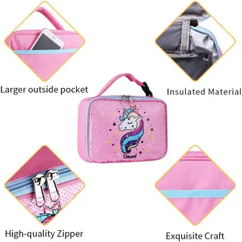 Girls Metallic Flip Sequin Unicorn Lunch Box