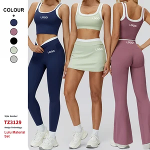 Custom High-Quality Color-Blocked Conjunto De Yoga Set Women Ribbed High Waist Activewear Gym Fitness Tracksuit Yoga Clothes Set
