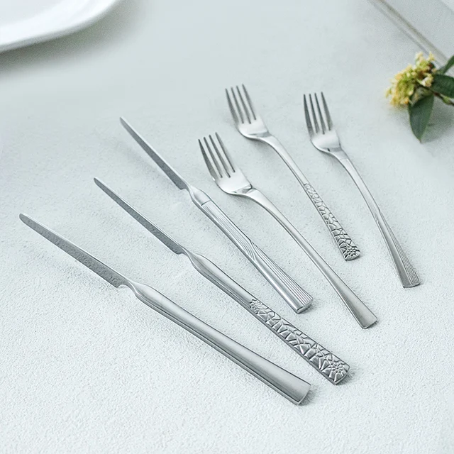 Jieyang factory 12 pcs Fruit Fork 3D Fruit Knife Set Customized Design Handle Cutlery Set 420/201 Stainless Steel Dinnerware