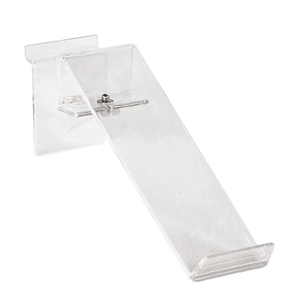 Inclined Revolving Clear Acrylic Toe Hold Swivel Shoe Display Shelf for Slatwall or Wire Grid