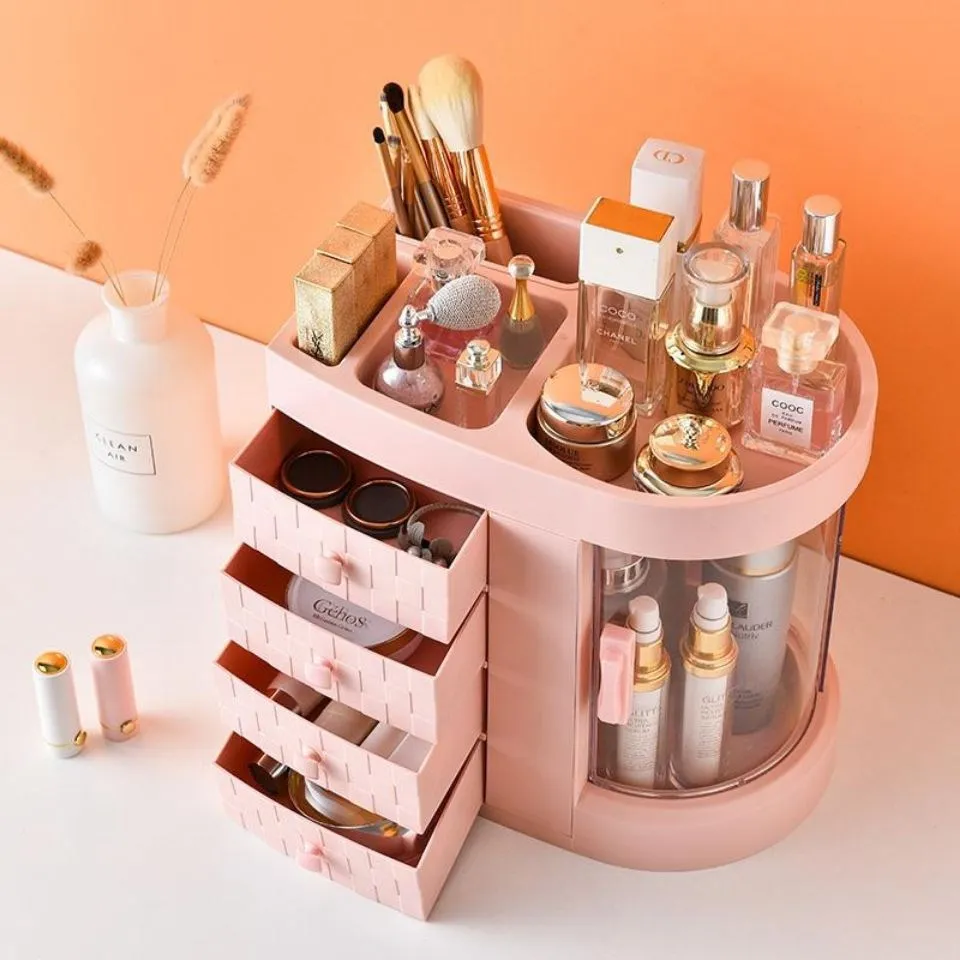 Organisateur Maquillage Transparent Avec 7 Compartiments - Range Produits Beauté, Cosmétiques, Coiffeuse, Salle De Bain, Blanc