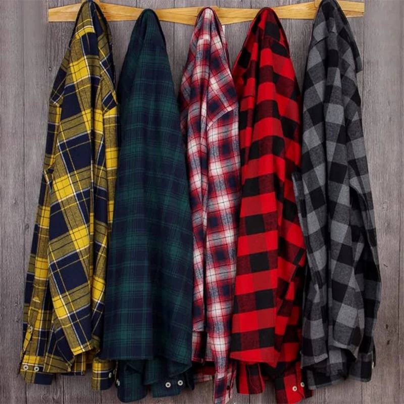 OEM Design Printing Custom Flannel Comfortable and Warm Fabric Fancy Plaid Cotton Long Sleeve Shirts for Men
