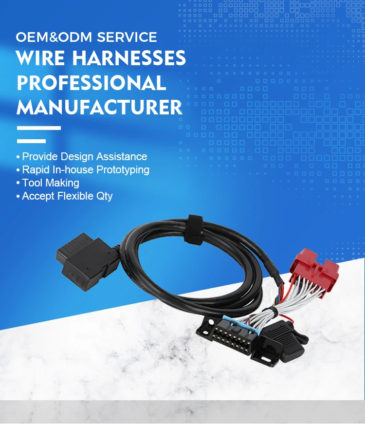 16Pin Male To Right Female With Fush Wire Harness OBD Y Cable With Fush Wire Harness For OBD2 Diagnostic Scanner Fault Code Read manufacture