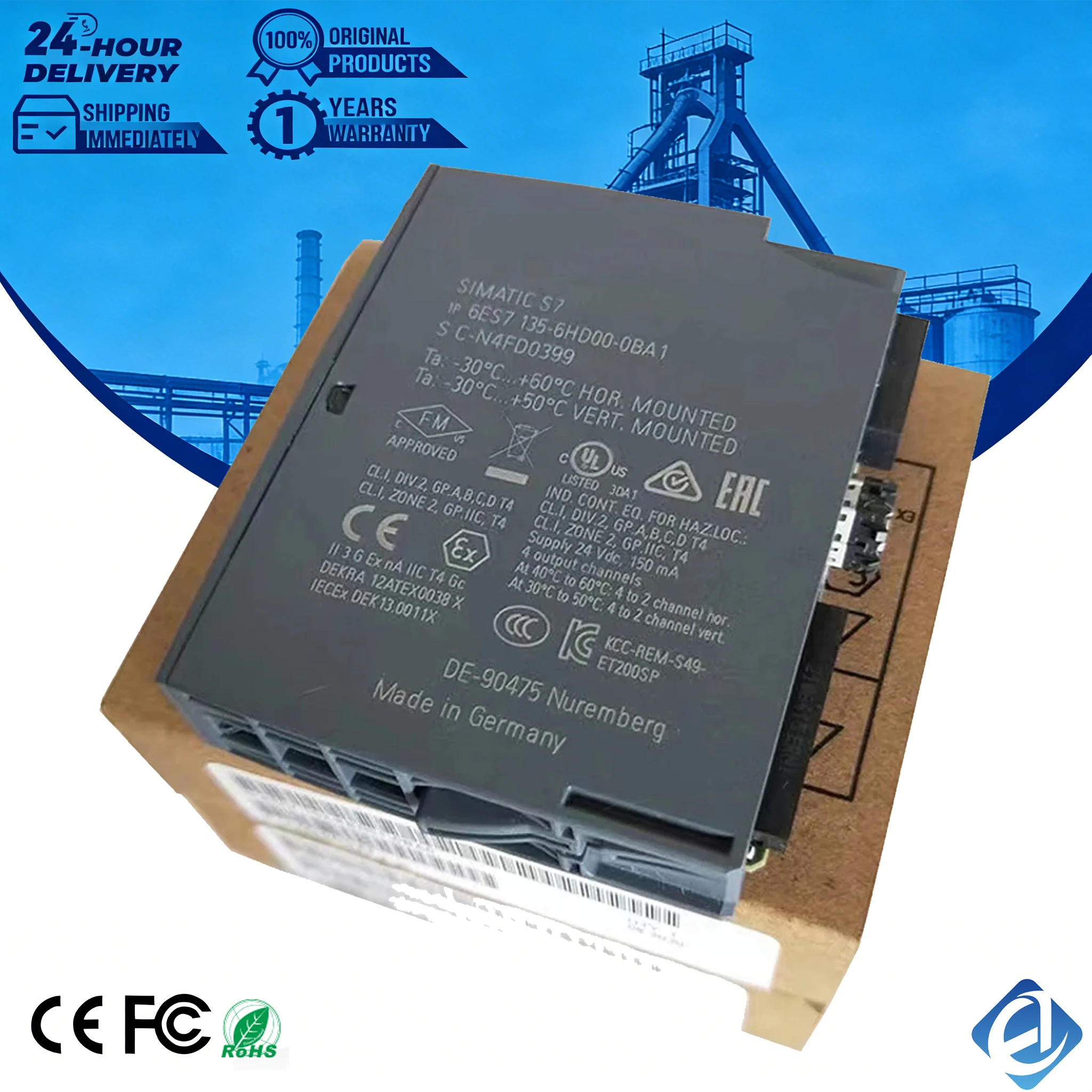 New Original 6ES7135-6HD00-0BA1 6ES7135-6HD00-0BA1 EPR Compliant CE Certified 24V SIMATIC S7-1200 PLC Module Stock in Warehouse