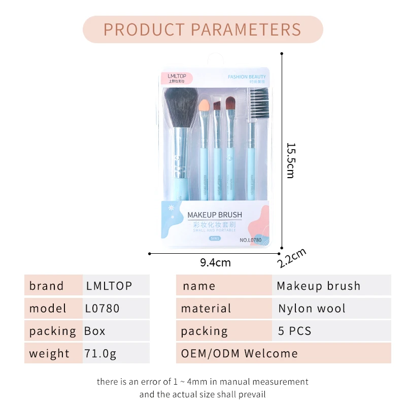 LMLTOP Professional Cosmetic Tools Manufacturer Concealer Blush Brush 5pcs Beauty Makeup Brush Set Custom Logo L0780