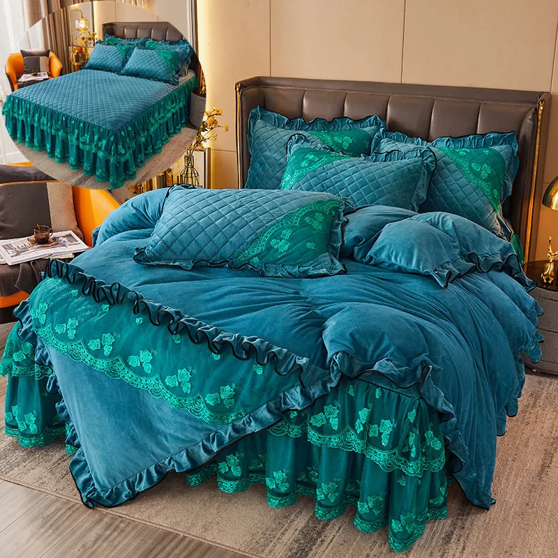Comforter Bed Sheets And Skirt Bed Set Home Full Size Lace Velvet