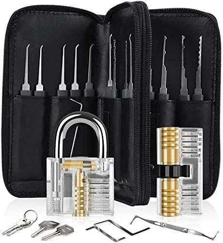 Free Sample 24pcs Locksmith Hook Lock Picking Set Lock Pick Set Lockpicking Tools with Transparent Practice Padlock