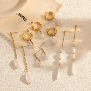 2026 New Design Elegant Pearl Hoop Earrings Hot Selling Trendy Fashion INS 18k Gold Stainless Steel