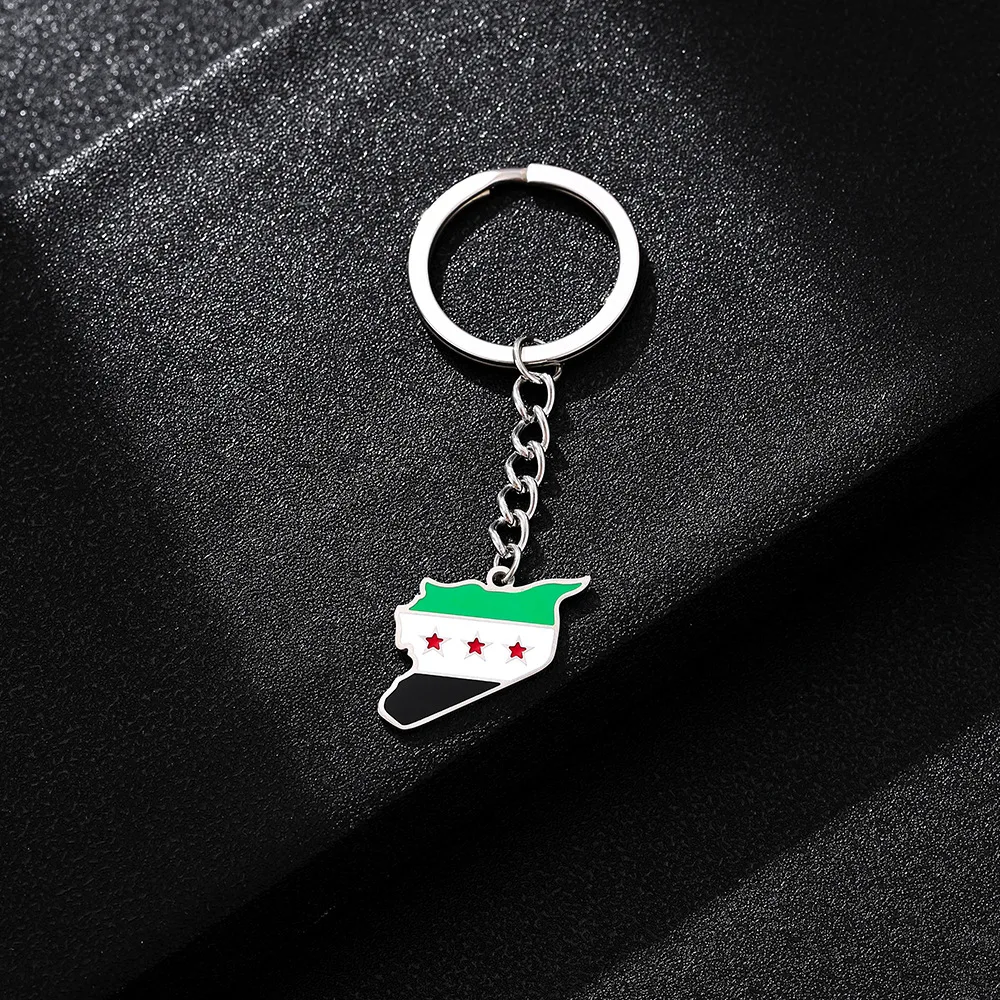 Promotion Fashion Cheap Price 2*3cm Stainless Steel Syria Revolution Map Flag Pendant Keychain