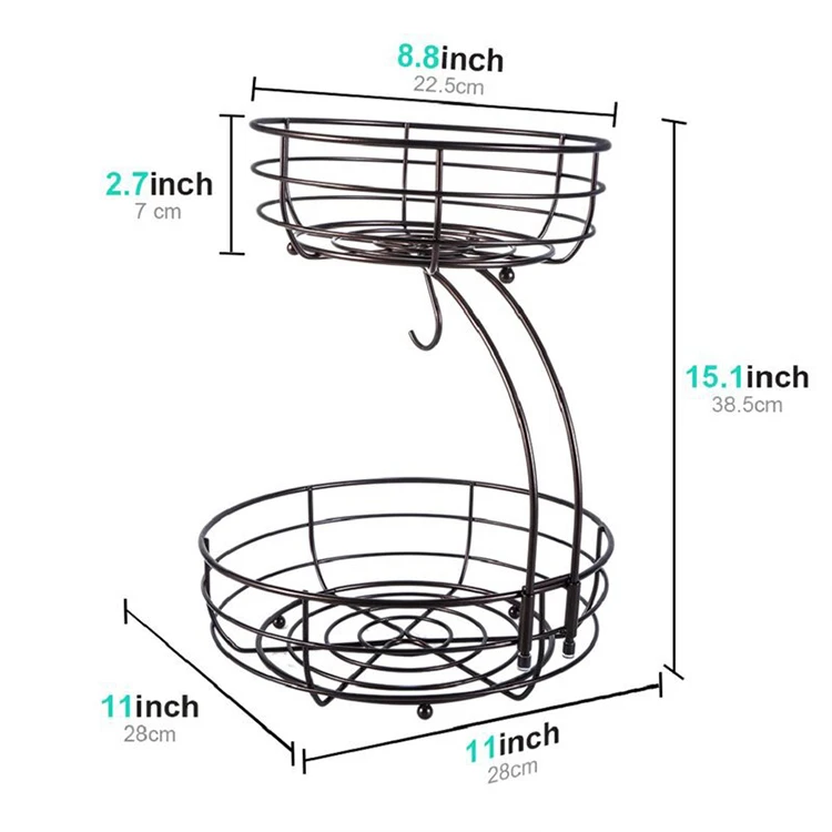 2-tier Countertop Fruit Vegetables Basket Bowl Storage Rack With Banana ...