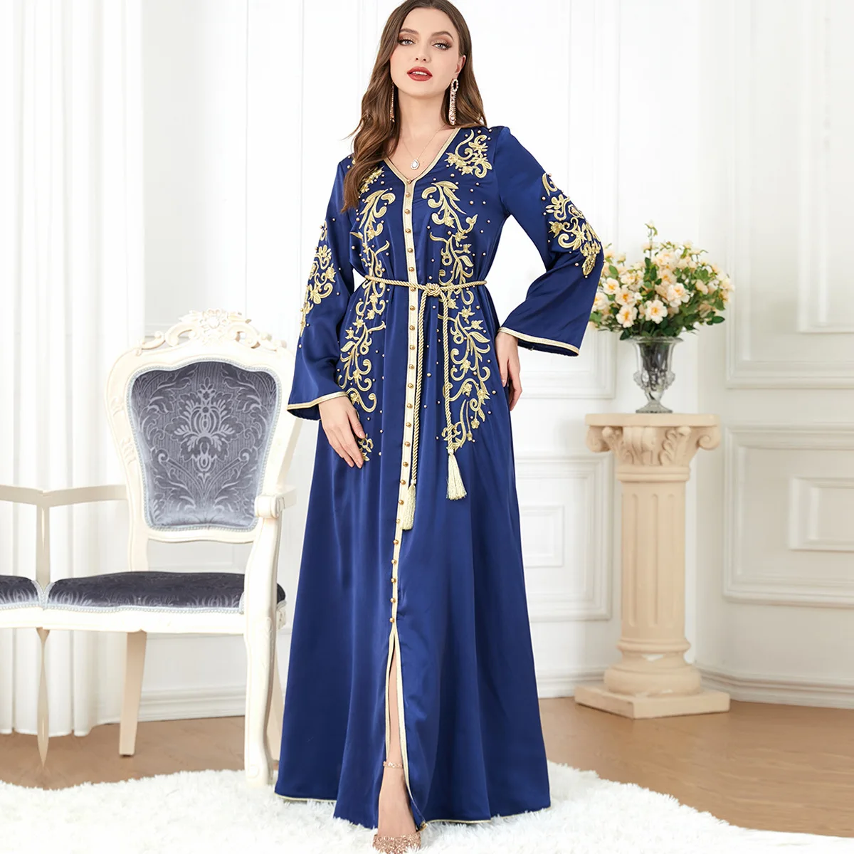 Embroidered Ramadan Satin Abaya Kaftan Caftan Arab Jalabiya For Women ...