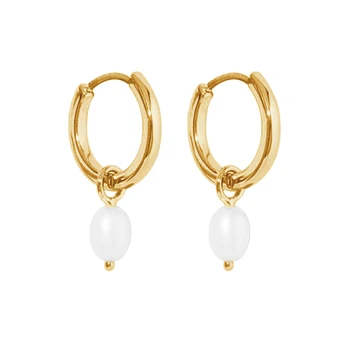 wholesale jewellery for women 925 sterling silver pearl huggie 18k gold plated fresh water pearl hoops earrings