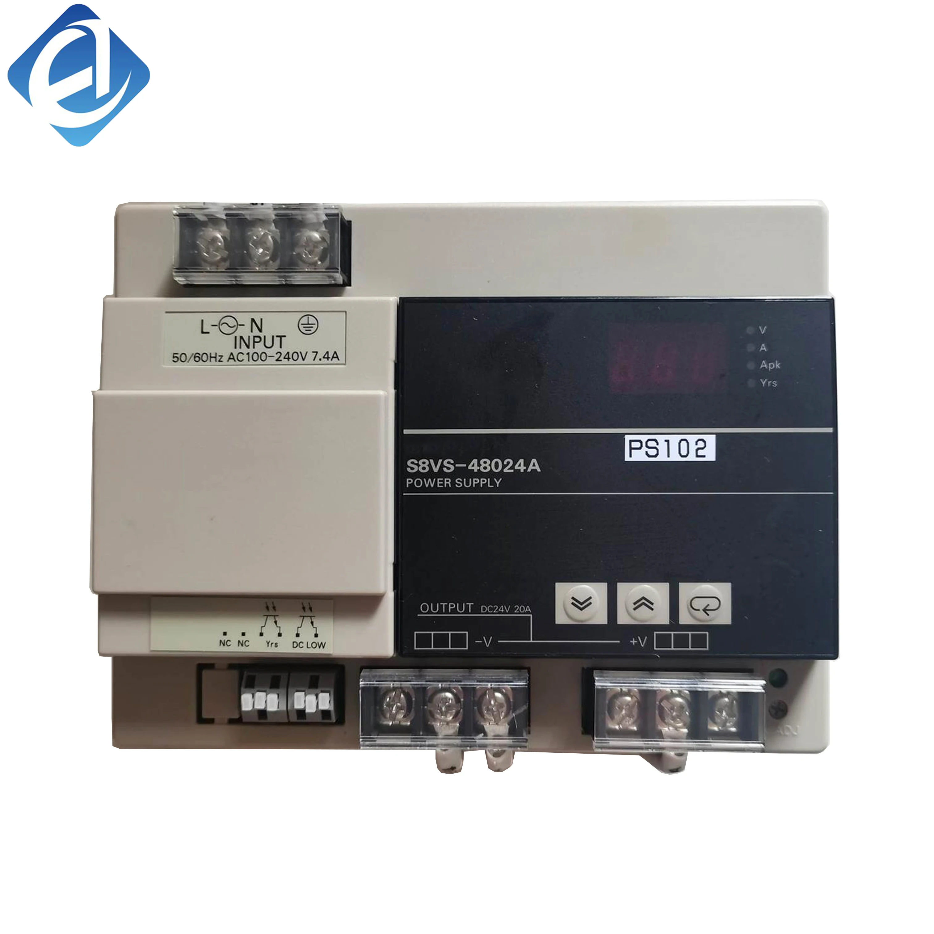 Nuwe Oorspronklike S8VS-48024A Omron S8VS-reeks skakelvoedingsenheid wat stabiele 24 VDC-krag verskaf vir PLC’s, sensore en outomatiseringsbeheertoestelle.