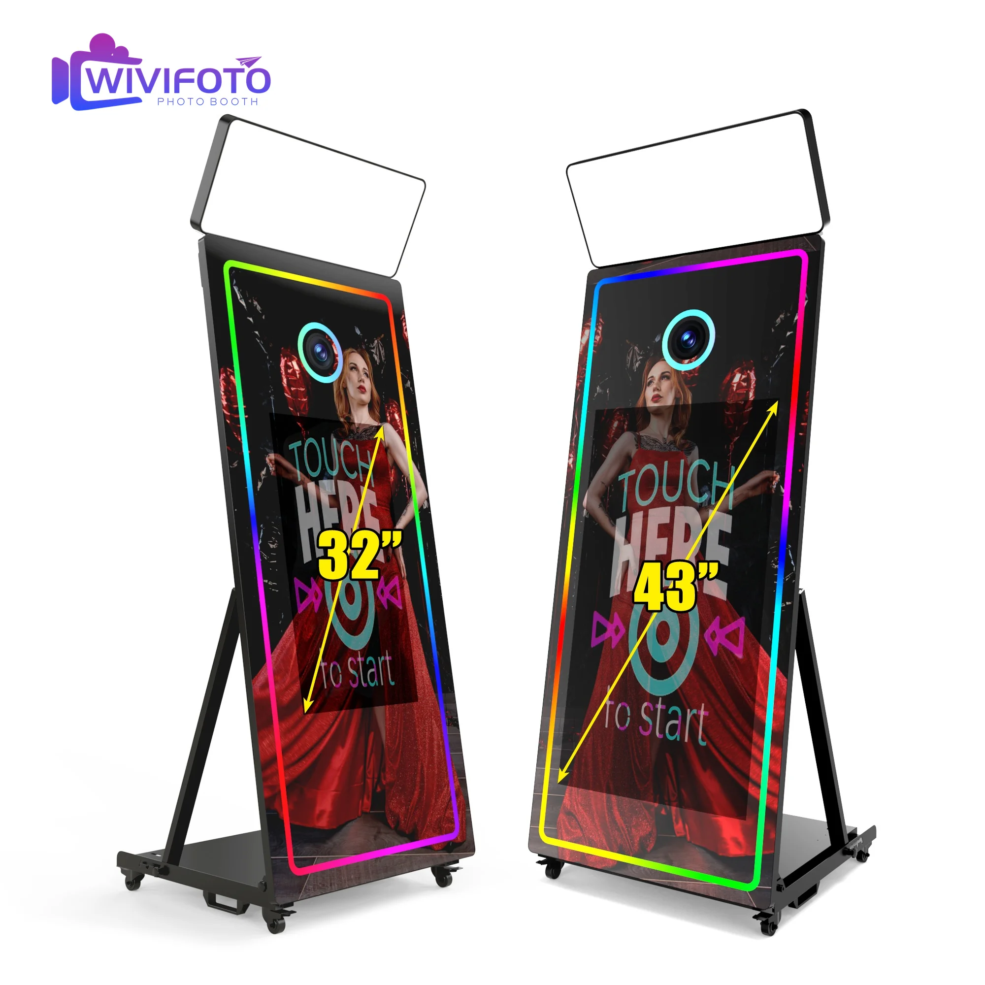 WiViKiosk Photo Booth Mirror Interactive Animation Mirror Photo Booth for Sale Mirror Photo Booth Touch Screen 65inch